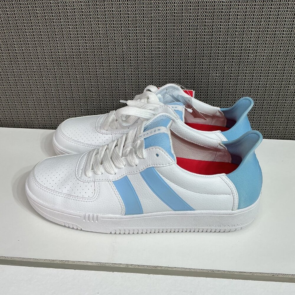 Redvanly men's Contender Sneakers Size 9 White & Blue Vegan Leather Breathable